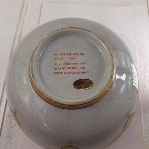 Large Asian Chinoiserie Style Decorative Crackle Bowl 10" - Picture 5 of 10